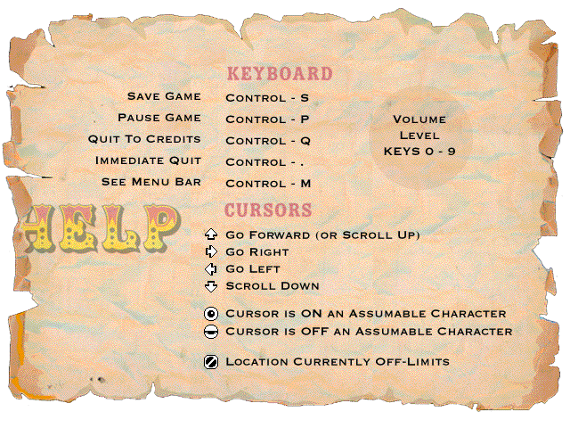 The Help screen in the game